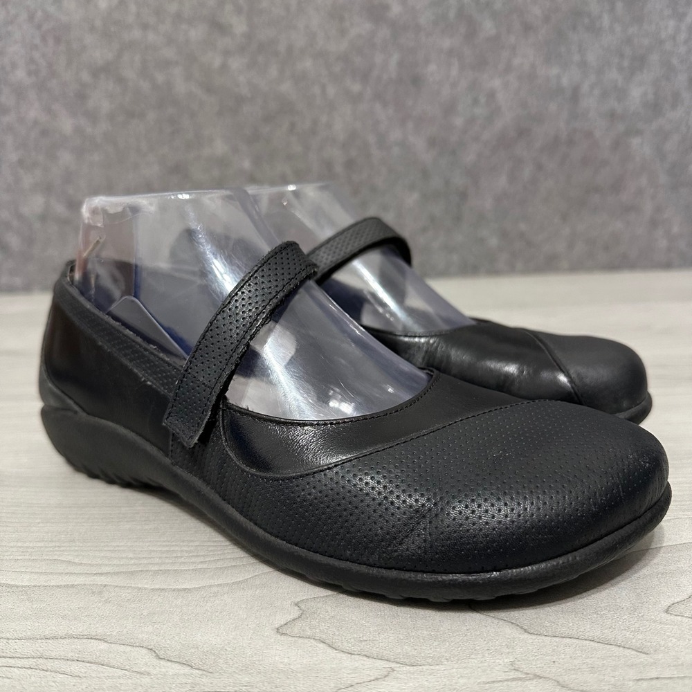 Naot Mary Jane Shoes Womens 38 US 7 Black Leather Comfort Walking Hook Loop